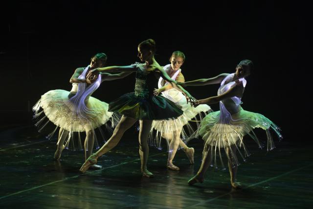 (260803) -- JOHANNESBURG, Aug. 3, 2026 (Xinhua) -- Dancers perform "Ballet of Lights: Sleeping Beauty" in Johannesburg, South Africa, Aug. 2, 2026. The performance, which combines classical ballet with illuminated fiber-optic costumes, was staged in Johannesburg on Sunday. (Photo by Ihsaan Haffejee/Xinhua)