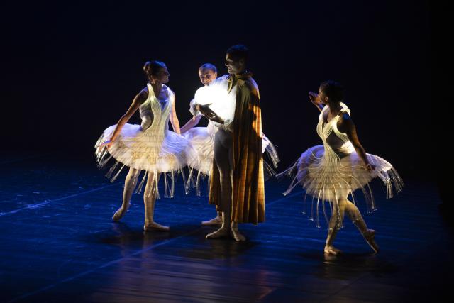 (260803) -- JOHANNESBURG, Aug. 3, 2026 (Xinhua) -- Dancers perform "Ballet of Lights: Sleeping Beauty" in Johannesburg, South Africa, Aug. 2, 2026. The performance, which combines classical ballet with illuminated fiber-optic costumes, was staged in Johannesburg on Sunday. (Photo by Ihsaan Haffejee/Xinhua)