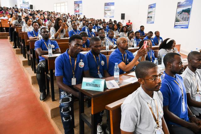 (260803) -- YAOUNDE, Aug. 3, 2026 (Xinhua) -- The first batch of program student trainees attend the launching ceremony of Seagull Talent Program in Yaounde, Cameroon, Aug. 3, 2026. China First Highway Engineering Co., Ltd. (CFHEC) launched a training initiative Monday to build local expertise in Cameroon. The Seagull Talent Program was launched in the capital, Yaounde, with senior Cameroonian government officials, Chinese diplomats, faculty from the National Advanced School of Public Works (ENSTP), and the trainees in attendance. The 10-day course brings together 54 participants, including 24 local project staff and 30 ENSTP students. (Xinhua/Kepseu)