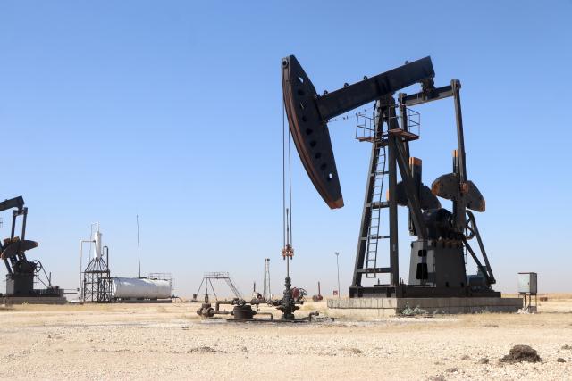 (260805) -- HASAKAH, Aug. 5, 2026 (Xinhua) -- A pumpjack is seen at the Rmelan oil fields in Hasakah province, northeastern Syria, Aug. 4, 2026. Officials said rehabilitation projects are expected to modernize production facilities and gradually raise output at the country's largest oil fields. (Str/Xinhua)