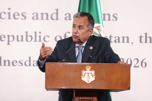 (260805) -- AMMAN, Aug. 5, 2026 (Xinhua) -- Arab League Secretary-General Nabil Fahmy speaks during a joint press conference in Amman, Jordan, Aug. 5, 2026. Foreign ministers and representatives of Arab and Islamic countries gathered in Amman on Wednesday and jointly condemned Israeli policies and measures in Jerusalem and its holy sites. (Photo by Mohammad Abu Ghosh/Xinhua)