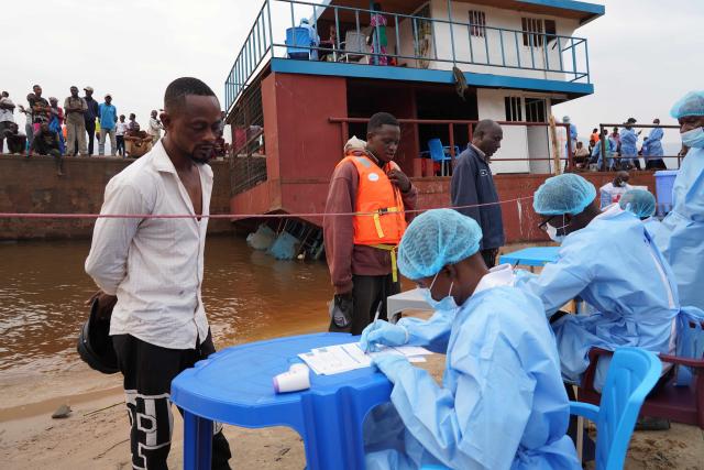 (260807) -- KINSHASA, Aug. 7, 2026 (Xinhua) -- Health officers register information of passengers from an intercepted boat outside Kinshasa, capital of the Democratic Republic of the Congo (DRC), Aug. 6, 2026. Health authorities in the DRC have intercepted a passenger boat outside Kinshasa following the death of a former passenger suspected of having Ebola, officials said Wednesday. (Xinhua)