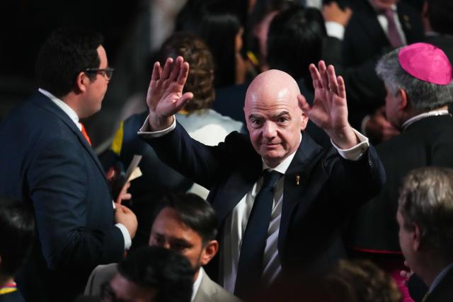 (260807) -- CALI(COLOMBIA), Aug. 7, 2026 (Xinhua) -- FIFA President Gianni Infantino attends the new president's inauguration ceremony of Abelardo de la Espriella in Cali, Colombia, Aug. 7, 2026. Abelardo de la Espriella was sworn in as Colombia's new president on Friday in Cali, officially beginning his four-year term in office. (Photo by Andres Moreno/Xinhua)