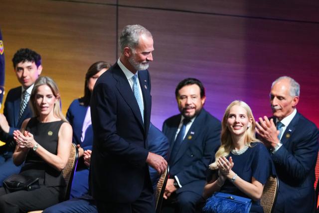 (260807) -- CALI(COLOMBIA), Aug. 7, 2026 (Xinhua) -- Spain's King Felipe VI attends the new president's inauguration ceremony of Abelardo de la Espriella in Cali, Colombia, on Aug. 7, 2026. Abelardo de la Espriella was sworn in as Colombia's new president on Friday in Cali, officially beginning his four-year term in office. (Photo by Andres Moreno/Xinhua)