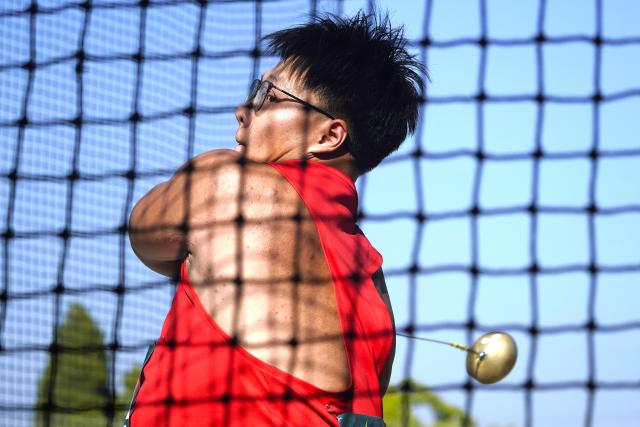 (260808) -- EUGENE, Aug. 8, 2026 (Xinhua) -- Chen Jiawei of China competes during the men's hammer throw final at the 2026 World U20 Athletics Championships in Eugene, Oregon, the United States, Aug. 7, 2026. (Xinhua/Wu Xiaoling)