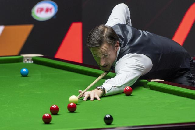 (260808) -- TAIYUAN, Aug. 8, 2026 (Xinhua) -- David Gilbert of England competes during the round 1 match between Ding Junhui of China and David Gilbert of England at China Open 2026 snooker tournament in Taiyuan, north China's Shanxi Province, Aug. 8, 2026. (Xinhua/Cao Yang)