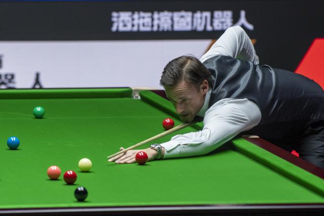 (260808) -- TAIYUAN, Aug. 8, 2026 (Xinhua) -- David Gilbert of England competes during the round 1 match between Ding Junhui of China and David Gilbert of England at China Open 2026 snooker tournament in Taiyuan, north China's Shanxi Province, Aug. 8, 2026. (Xinhua/Cao Yang)