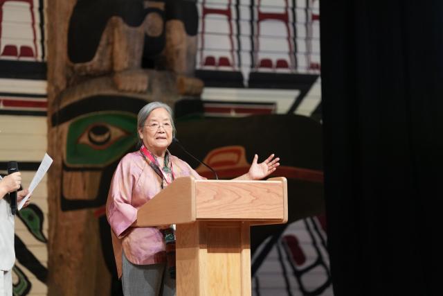 (260808) -- OTTAWA, Aug. 8, 2026 (Xinhua) -- Chinese illustrator Cai Gao delivers a speech at a ceremony of the 2026 Hans Christian Andersen Award in Ottawa, Canada, Aug. 7, 2026. Cai received the 2026 Hans Christian Andersen Award for Illustration at a ceremony in Ottawa on Friday, becoming the first Chinese illustrator to win the highest international honor for creators of children's books. (Photo by Chen Min/Xinhua)