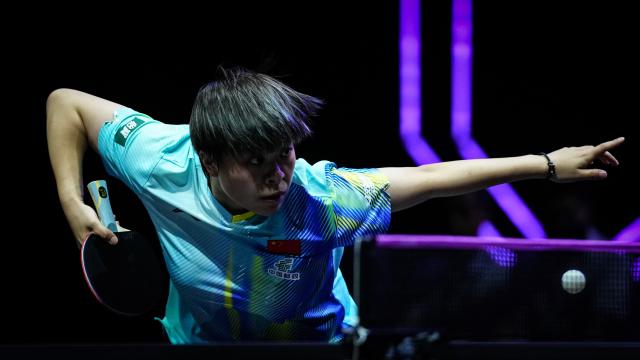 (260809) -- YOKOHAMA, Aug. 9, 2026 (Xinhua) -- Wang Yidi of China serves during the women's singles semifinal match between Harimoto Miwa of Japan and Wang Yidi of China at the WTT Champions Yokohama 2026 in Yokohama, Japan, Aug. 9, 2026. (Xinhua/Jia Haocheng)