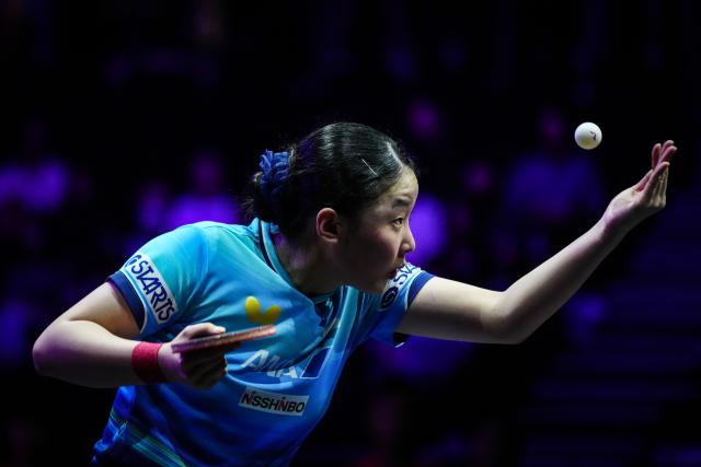 (260809) -- YOKOHAMA, Aug. 9, 2026 (Xinhua) -- Harimoto Miwa of Japan serves during the women's singles final match between Harimoto Miwa of Japan and Chen Xingtong of China at the WTT Champions Yokohama 2026 in Yokohama, Japan, Aug. 9, 2026. (Xinhua/Jia Haocheng)