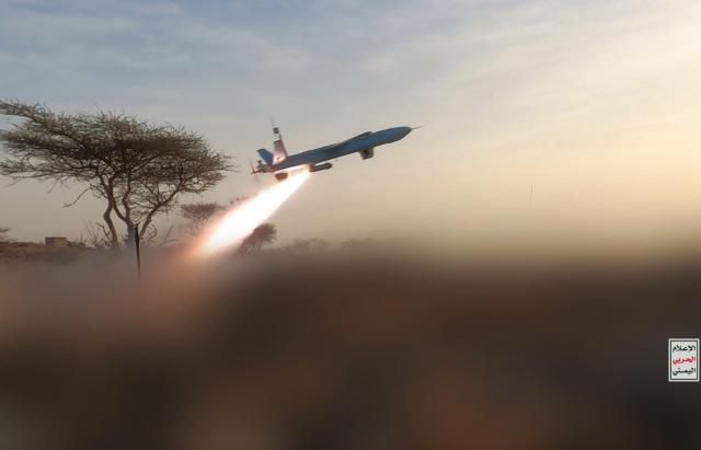 (260809) -- SANAA, Aug. 9, 2026 (Xinhua) -- This handout photo provided by Houthi Media Center shows the launch of a drone allegedly toward Mocha in Yemen, on Aug. 9, 2026. At least eight people were killed on Sunday as Yemen's Houthi group launched a wave of missile and drone attacks on the Red Sea port city of Mocha and other government-held areas along the country's western coast, local sources said. (Houthi Media Center/Handout via Xinhua)