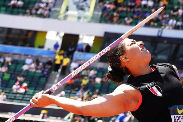 (260810) -- EUGENE, Aug. 10, 2026 (Xinhua) -- Aseel Osama Abdel Hamid of Egypt competes during the women's javelin throw final at the 2026 World U20 Athletics Championships in Eugene, Oregon, the United States, Aug. 9, 2026. (Xinhua/Wu Xiaoling)