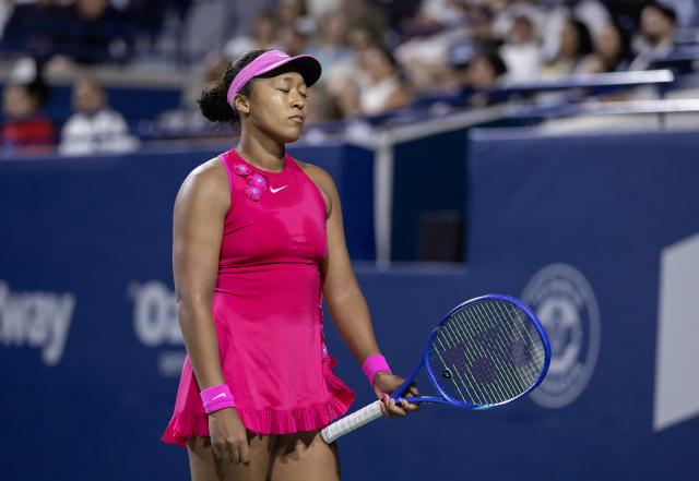 (260812) -- TORONTO, Aug. 12, 2026 (Xinhua) -- Naomi Osaka of Japan reacts during the women's singles quarterfinal match between Naomi Osaka of Japan and Elena Rybakina of Kazakhstan at the 2026 National Bank Open tennis tournament in Toronto, Canada, on Aug. 11, 2026. (Photo by Zou Zheng/Xinhua)