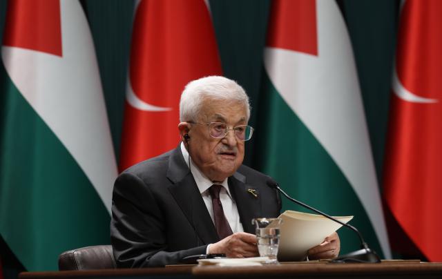 (260812) -- ANKARA, Aug. 12, 2026 (Xinhua) -- Palestinian President Mahmoud Abbas attends a joint press conference in Ankara, Türkiye, on August 12, 2026. (Mustafa Kaya/Handout via Xinhua)