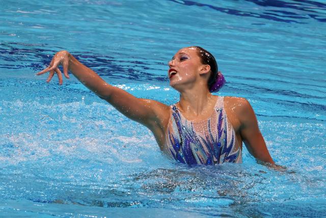 (260813) -- BUDPAEST, Aug. 13, 2026 (Xinhua) -- Daniela Suarez Fernandez of Spain performs during the Women's Solo Technical Final of the World Aquatics Junior Artistic Swimming Championships in Budapest, Hungary, on Aug. 12, 2026. (Photo by Attila Volgyi/Xinhua)