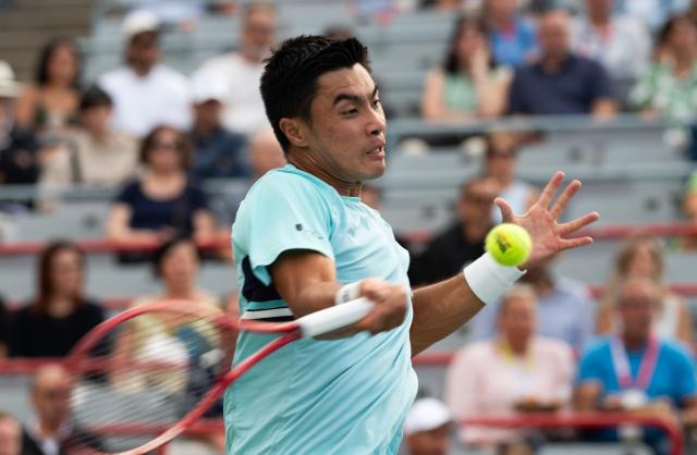 (260813) -- MONTREAL, Aug. 13, 2026 (Xinhua) -- Brandon Nakashima of the United States competes during the men's singles semifinal match between Brandon Nakashima of the United States and Rafael Jodar of Spain at the 2026 National Bank Open tennis tournament in Montreal, Canada, Aug. 12, 2026. (Photo by Li Haitao/Xinhua)