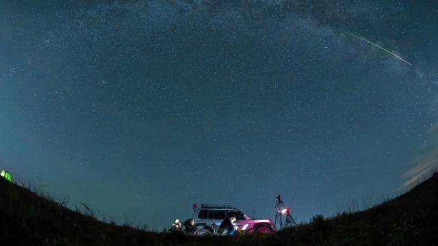(260813) -- BEIJING, Aug. 13, 2026 (Xinhua) -- This photo taken on Aug. 12, 2026 shows Perseid meteor shower over Tongjiang City, northeast China's Heilongjiang Province. Perseid meteor shower, which peaks on August 12 and 13 this year, is an annual meteor shower that occurs from mid-July to late August. (Photo by Li Wenbin/Xinhua)