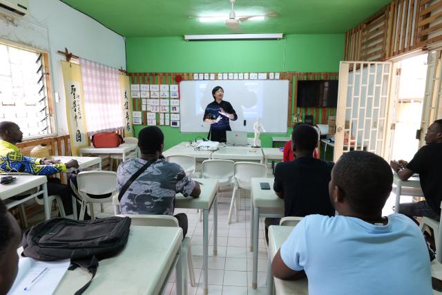(260814) -- SAO TOME, Aug. 14, 2026 (Xinhua) -- Participants attend a training program on the prevention and treatment of martial arts injuries at the Confucius Institute at the University of Sao Tome and Principe, in Sao Tome, Sao Tome and Principe, Aug. 12, 2026.
  The university's Confucius Institute and the 20th Chinese medical team to Sao Tome and Principe on Wednesday launched the training program, which covered injury prevention, rehabilitation and on-site first aid, for local martial arts coaches, athletes and sports practitioners. (Confucius Institute at the University of Sao Tome and Principe/Handout via Xinhua)