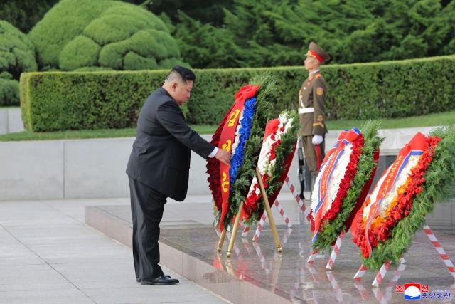 (260815) -- PYONGYANG, Aug. 15, 2026 (Xinhua) -- This photo provided by the Korean Central News Agency (KCNA) on Aug. 15, 2026 shows Kim Jong Un, general secretary of the Workers' Party of Korea and president of the State Affairs of the Democratic People's Republic of Korea (DPRK), visiting the Revolutionary Martyrs Cemetery on Mt. Taesong in the DPRK, Aug. 14, 2026.
  Kim visited the Revolutionary Martyrs Cemetery on Mt. Taesong on Friday on the occasion of the 81st anniversary of national liberation, the KCNA reported. (KCNA/Handout via Xinhua)