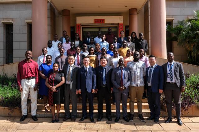 (260815) -- KAMPALA, Aug. 15, 2026 (Xinhua) -- Participants pose for a group photo during a send-off ceremony in Kampala, Uganda, on Aug. 13, 2026.
  TO GO WITH "Chinese embassy holds send-off ceremony for 31 Ugandan scholarship students" (Photo by Hajarah Nalwadda/Xinhua)