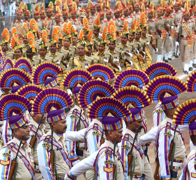 (260815) -- BHOPAL, Aug. 15, 2026 (Xinhua) -- Indian police officers take part in India's Independence Day celebrations in Bhopal, India's Madhya Pradesh state, Aug. 15, 2026. (Str/Xinhua)