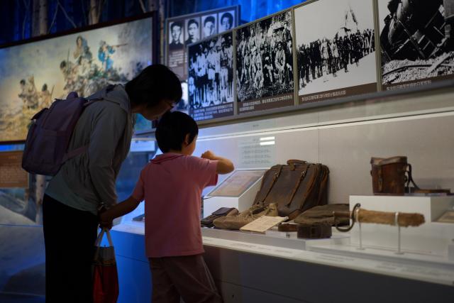 (260815) -- BEIJING, Aug. 15, 2026 (Xinhua) -- People visit the Museum of the War of the Chinese People's Resistance Against Japanese Aggression in Beijing, capital of China, Aug. 15, 2026. People came to the Lugou Bridge cultural tourism area on Saturday on the occasion of the 81st anniversary of Japan's announcement of its unconditional surrender in World War II to commemorate the history. (Xinhua/Zhang Xiaoyu)