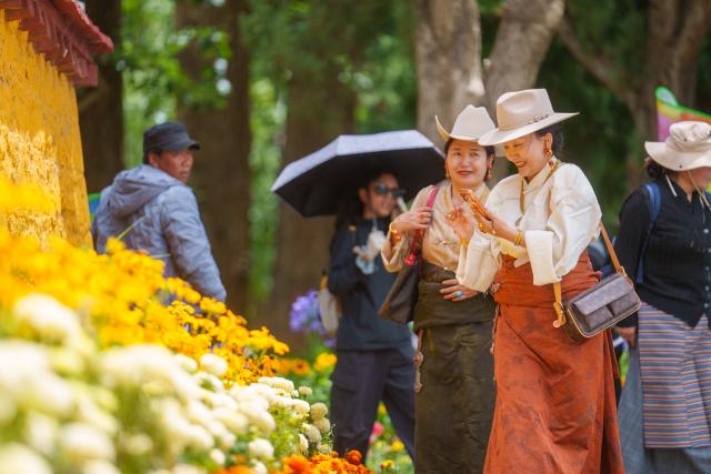 (260815) -- LHASA, Aug. 15, 2026 (Xinhua) -- People enjoy leisure time at Norbulingka in Lhasa, southwest China's Xizang Autonomous Region, on Aug. 15, 2026. "Lingka" means "garden" in the Tibetan language. In Xizang, people follow a tradition of spending the Lingka time, when they camp out and have picnics in parks or suburbs. During the traditional Shoton Festival holiday, which runs from Aug. 14 to 16 this year, people enjoy Lingka time with family and friends. (Xinhua/Tenzin Nyida)