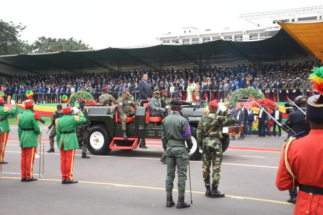 (260816) -- BRAZZAVILLE, Aug. 16, 2026 (Xinhua) -- Congolese President Denis Sassou Nguesso attends a parade marking the 66th anniversary of the country's independence in Brazzaville, capital of the Republic of the Congo, Aug. 15, 2026. The Republic of the Congo held a military and civilian parade on Saturday here to mark the 66th anniversary of its independence. (Photo by Kitina/Xinhua)