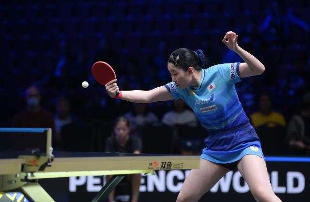 (260816) -- MALMO, Aug. 16, 2026 (Xinhua) -- Harimoto Miwa of Japan hits a return to Wang Yidi of China during the women's singles semifinal match at the WTT Europe Smash Sweden 2026 in Malmo, Sweden, Aug. 16, 2026. (Xinhua/Weng Xinyang)