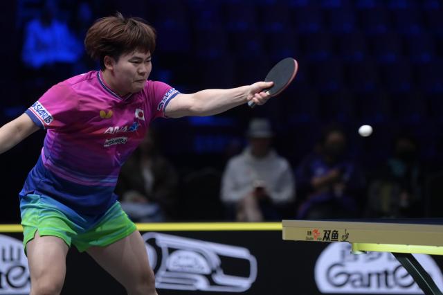 (260816) -- MALMO, Aug. 16, 2026 (Xinhua) -- Matsushima Sora hits a return during the men's singles semifinal match between Harimoto Tomokazu of Japan and Matsushima Sora of Japan at the WTT Europe Smash Sweden 2026 in Malmo, Sweden, Aug. 16, 2026. (Xinhua/Weng Xinyang)