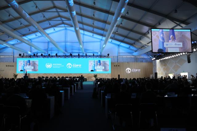 (260817) -- ULAN BATOR, Aug. 17, 2026 (Xinhua) -- This photo taken on Aug. 17, 2026 shows the opening ceremony of the 17th Session of the Conference of the Parties (COP17) to the United Nations Convention to Combat Desertification (UNCCD) held in Ulan Bator, capital of Mongolia. The UNCCD COP17 officially opened here on Monday.
   Held under the theme "Restoring Land, Restoring Hope," COP17 brings together 12,000 representatives from the UNCCD's 197 Parties at a pivotal global forum aimed at accelerating action to combat desertification, land degradation and drought. (Xinhua/Bolortsetseg)