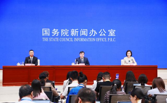 (260817) -- BEIJING, Aug. 17, 2026 (Xinhua) -- The State Council Information Office (SCIO) holds a press conference on China's economic performance in July 2026 in Beijing, capital of China, Aug. 17, 2026. (Xinhua/Pan Xu)