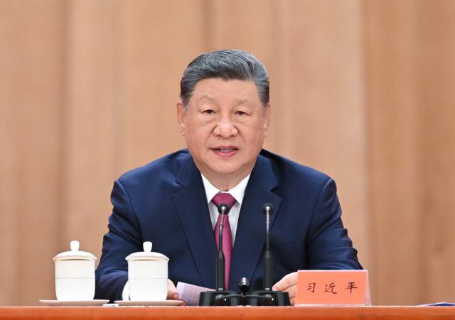 (260817) -- BEIJING, Aug. 17, 2026 (Xinhua) -- Chinese President Xi Jinping, also general secretary of the Communist Party of China Central Committee and chairman of the Central Military Commission, delivers an important speech at a grand gathering to commemorate the birth centenary of late leader Jiang Zemin at the Great Hall of the People in Beijing, capital of China, Aug. 17, 2026. (Xinhua/Li Xiang)