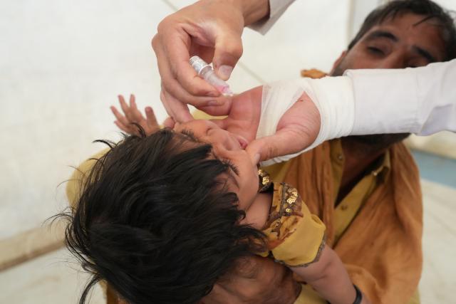(260817) -- KABUL, Aug. 17, 2026 (Xinhua) -- A health worker administers a dose of polio vaccine to a refugee child in Kabul, Afghanistan, on Aug. 17, 2026. The Afghan government on Monday launched a polio vaccination campaign targeting children in five provinces to prevent further spread of the disease, local media outlet TOLOnews reported, citing the Ministry of Public Health. (Photo by Saifurahman Safi/Xinhua)