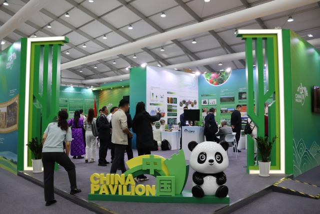 (260818) -- ULAN BATOR, Aug. 18, 2026 (Xinhua) -- People visit the exhibition area of the "China Corner" in the Blue Zone of the 17th Session of the Conference of the Parties (COP17) to the United Nations Convention to Combat Desertification (UNCCD) in Ulan Bator, Mongolia, Aug. 17, 2026. The "China Corner" themed exhibition made its debut on Monday, showcasing China's experience and achievements in combating desertification. (Xinhua/Bolortsetseg)