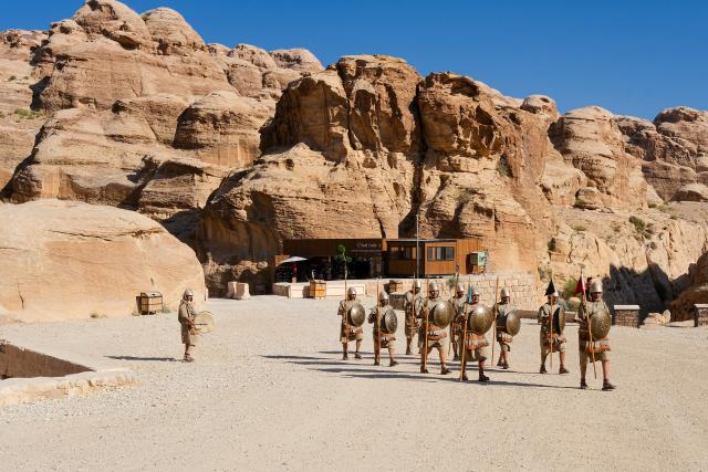 (260818) -- BEIJING, Aug. 18, 2026 (Xinhua) -- Staff members stage a live-action performance in the ancient city of Petra, Jordan, July 23, 2026. Jiayuguan, the westernmost point of China's Ming Dynasty Great Wall, and the ancient city of Petra in Jordan are both landmarks boasting rich cultural heritage.
  In 2017, they established a twinhood relationship, built on the fact that both are UNESCO-listed World Heritage sites, distinguished by their unique and creative architecture in harmony with the natural environment.
  In 2025, the Chinese city of Jiayuguan and the Jordanian city of Petra signed an agreement on cooperation in culture and tourism at the archaeological site of Petra, seeking to strengthen the friendly ties between the two historical sites. (Xinhua/Xin Mengchen)