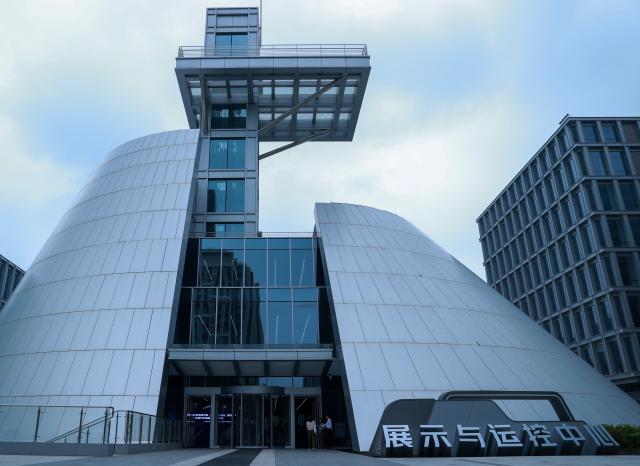 (260819) -- BEIJING, Aug. 19, 2026 (Xinhua) -- This photo taken on July 1, 2026 shows an exterior view of the display and control center on "Rocket Street" in Beijing E-Town of Beijing, capital of China. The Beijing Economic-Technological Development Area, also known as Beijing E-Town, has managed to cultivate and strengthen a modern system of emerging and forward-looking industries. (Photo by Ma Zihan/Xinhua)