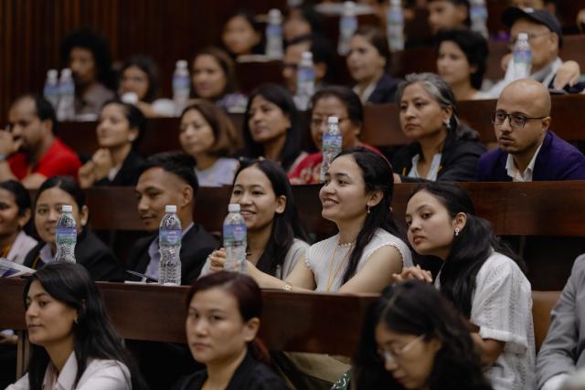 (260820) -- KATHMANDU, Aug. 20, 2026 (Xinhua) -- Guests attend a story-sharing forum titled "Xizang Panorama: New Era, New Development" in Kathmandu, Nepal, Aug. 19, 2026. The story-sharing forum was held here Wednesday, drawing more than 300 people from various sectors of China and Nepal. (Photo by Sulav Shrestha/Xinhua)