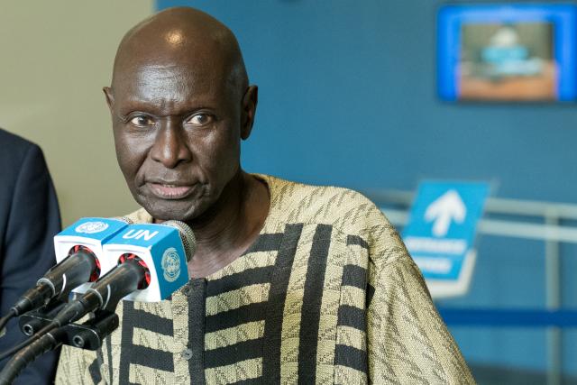 (260820) -- UNITED NATIONS, Aug. 20, 2026 (Xinhua) -- Ugandan diplomat Olara Otunnu, a candidate for the next UN secretary-general, speaks to reporters after an interactive dialogue with UN member states at the UN headquarters in New York, Aug. 19, 2026. The UN General Assembly (UNGA) on Wednesday and Thursday held respective interactive dialogues with two candidates for the next UN secretary-general. (UN Photo/Handout via Xinhua)