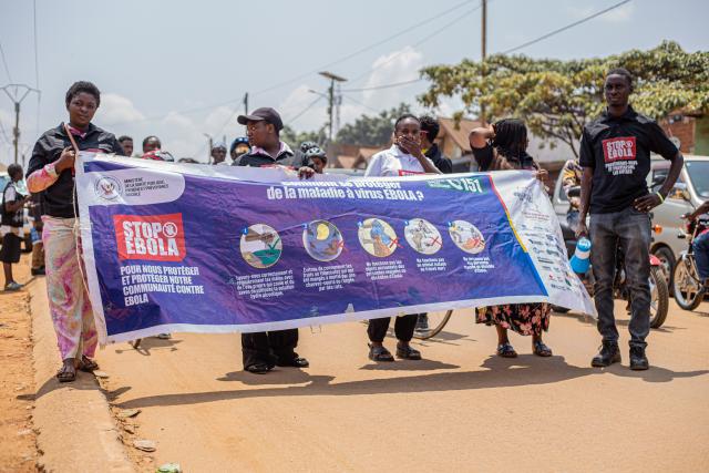 (260821) -- BENI, Aug. 21, 2026 (Xinhua) -- Residents take to the streets to raise awareness of Ebola prevention in Beni, North Kivu Province, eastern Democratic Republic of the Congo (DRC), Aug. 21, 2026. (Xinhua)