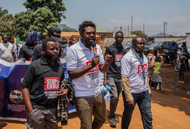 (260821) -- BENI, Aug. 21, 2026 (Xinhua) -- Residents take to the streets to raise awareness of Ebola prevention in Beni, North Kivu Province, eastern Democratic Republic of the Congo (DRC), Aug. 21, 2026. (Xinhua)