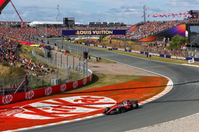 (260822) -- ZANDVOORT, Aug. 22, 2026 (Xinhua) -- Ferrari's Charles Leclerc of Monaco competes during the Sprint Qualifying session of the 2026 Formula One Dutch Grand Prix at the Zandvoort Circuit in Zandvoort, the Netherlands, Aug. 21, 2026. (Photo by Qian Jun/Xinhua)