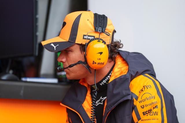 (260822) -- ZANDVOORT, Aug. 22, 2026 (Xinhua) -- McLaren's Lando Norris of Britian reacts before the Sprint Qualifying session of the 2026 Formula One Dutch Grand Prix at the Zandvoort Circuit in Zandvoort, the Netherlands, Aug. 21, 2026. (Photo by Qian Jun/Xinhua)