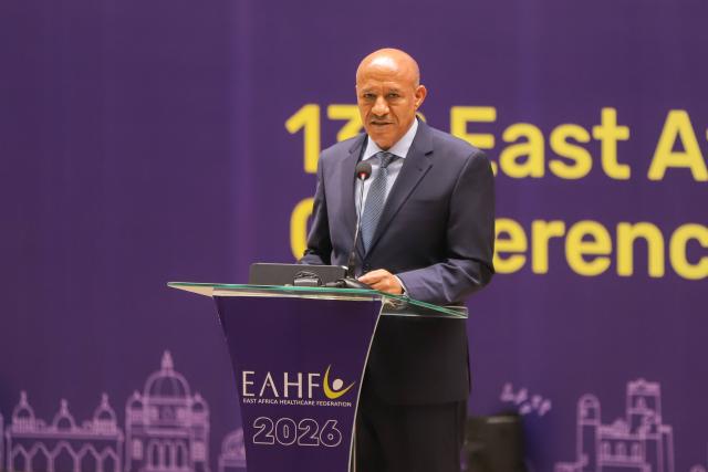 (260822) -- ADDIS ABABA, Aug. 22, 2026 (Xinhua) -- Ethiopia's Deputy Prime Minister Temesgen Tiruneh speaks during the 13th East African Health Federation Conference and International Exhibition in Addis Ababa, the capital of Ethiopia, Aug. 21, 2026. TO GO WITH "Domestic production, regional integration urged to build resilient health economy in East Africa" (Photo by Michael Tewelde/Xinhua)