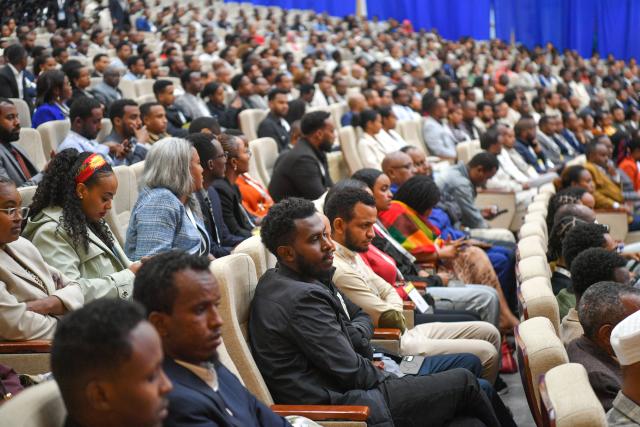 (260822) -- ADDIS ABABA, Aug. 22, 2026 (Xinhua) -- Guests attend the 13th East African Health Federation Conference and International Exhibition in Addis Ababa, the capital of Ethiopia, Aug. 21, 2026. TO GO WITH "Domestic production, regional integration urged to build resilient health economy in East Africa" (Photo by Michael Tewelde/Xinhua)