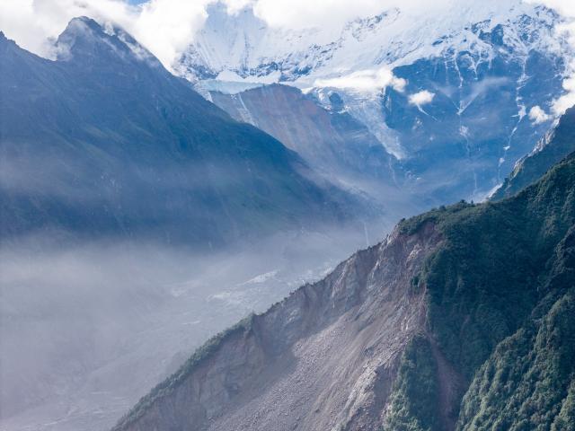 (260827) -- LHASA, Aug. 27, 2026 (Xinhua) -- An aerial drone photo taken on Aug. 27, 2026 shows a mudslide-hit area in Nepal.
  The mudslide caused significant casualties along the China-Nepal border (Xinhua/Tenzing Nima Qadhup)