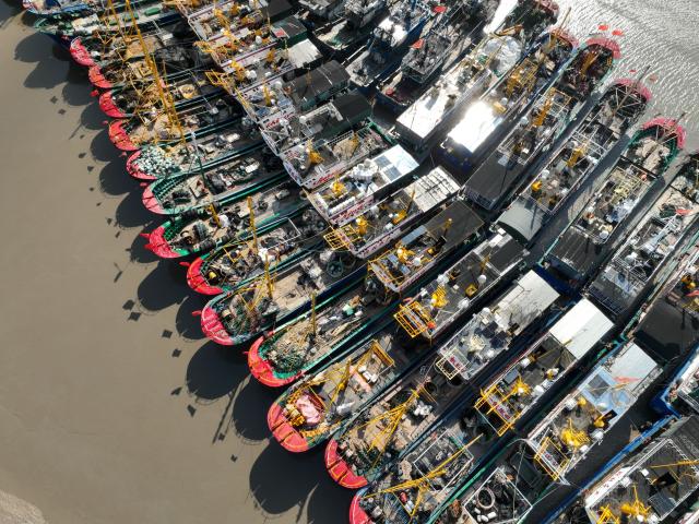 (260827) -- FUDING, Aug. 27, 2026 (Xinhua) -- A drone photo taken on Aug. 27, 2026 shows fishing boats docking at Yaojiayu Pier in Kewan Village of Qianqi Town in Fuding City, southeast China's Fujian Province. Fujian raised its emergency response for typhoon damage prevention to Level II on Thursday afternoon, while keeping a Level IV flood-control emergency response.
  The local flood control authority has urged all localities and relevant departments to closely track Typhoon Saudel, the 18th typhoon of 2026, and the evolving rainfall. It called for thorough inspections in vulnerable areas and prompt evacuation of residents from high-risk zones to ensure public safety and protect property. (Xinhua/Jiang Kehong)