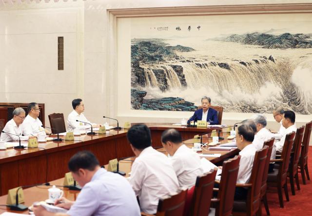 (260827) -- BEIJING, Aug. 27, 2026 (Xinhua) -- Zhao Leji, chairman of the National People's Congress (NPC) Standing Committee, presides over the 72nd meeting of the Council of Chairpersons of the 14th NPC Standing Committee at the Great Hall of the People in Beijing, capital of China, Aug. 27, 2026. (Xinhua/Liu Weibing)