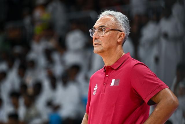 (260828) -- DOHA, Aug. 28, 2026 (Xinhua) -- Hakan Demir, coach of Qatar, reacts during the second round match between China and Qatar of the FIBA World Cup Asian Qualifiers in Doha, Qatar, Aug. 27, 2026. (Photo by Nikku/Xinhua)