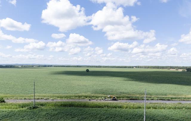 (260829) -- SHUANGYASHAN, Aug. 29, 2026 (Xinhua) -- A drone photo taken on Aug. 29, 2026 shows the site of a rail replacement project on the Youyi-Baoqing Railway amid farmland, in Youyi County of Shuangyashan, northeast China's Heilongjiang Province. The rail replacement project on the Youyi-Baoqing Railway is scheduled to be completed on Sunday.
   The railway links Youyi County and Baoqing County in northeast China's Heilongjiang Province. Starting operation in 1998, it serves as a dedicated freight corridor for grain and other bulk commodities from the Sanjiang Plain, a leading grain-producing area in China.
   The rail replacement project is a key one of its kind in support of Heilongjiang's plan to further lift its grain production capacity. (Xinhua/Wang Song)